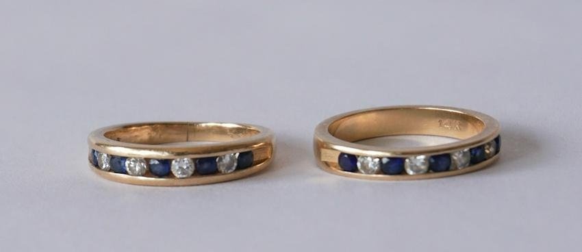 Charming Pair 14k Gold Sapphire & Diamond Rings