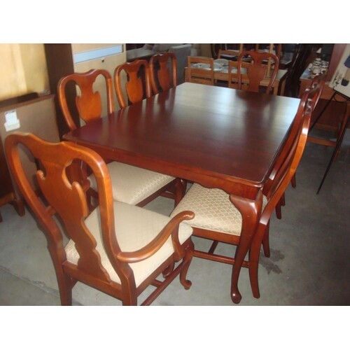 Cherry Wood American Dining Table with 8 Upholstered Dining ...
