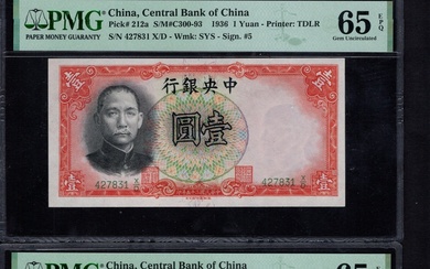 China. Central Bank of China. Quartet of graded 1 Yuan. 1936. P-212a, S/M C300-93. Sun Yat-set...