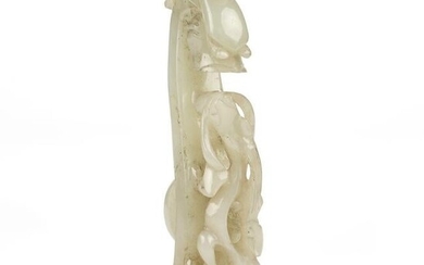 Chinese Carved White Jade Dragon Belt Hook