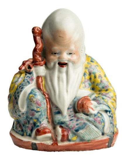 Chinese Enameled Famille Rose Porcelain Seated Immortal