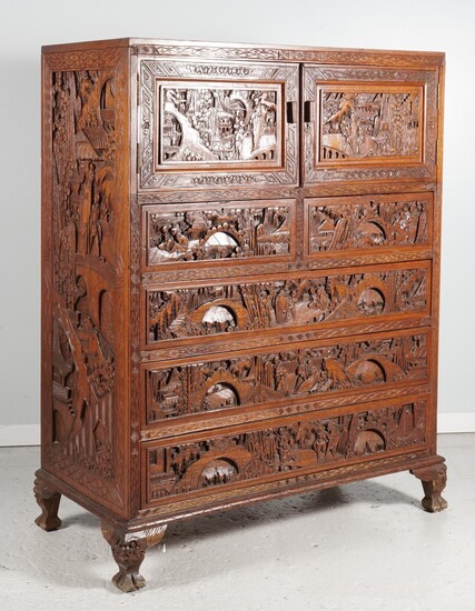 Chinese Export Carved Wood Chest of Drawers FD7A