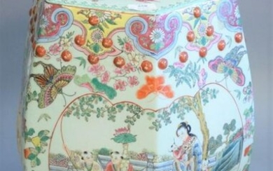 Chinese Famille Rose garden seat, painted scenes with