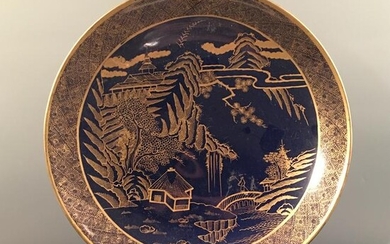 Chinese Gilt Blue-White 'Landscape' Plate