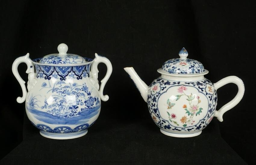Antique Chinese Export Porcelain Teapot and Jar