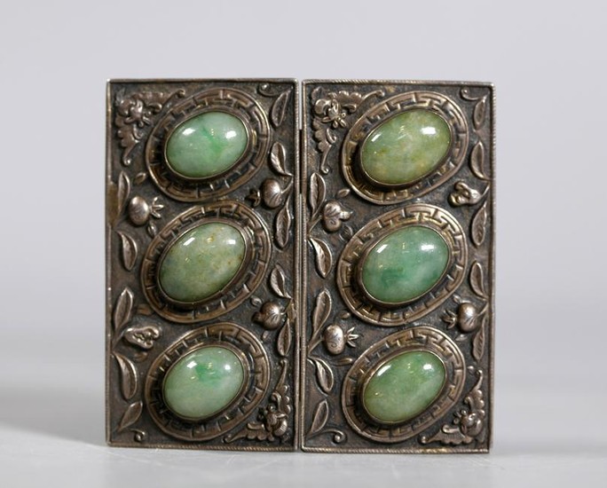 Chinese Qing Silver & Natural Jadeite Belt Buckle