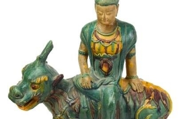 Chinese Sancai Glazed Foo Lion & Rider Statue