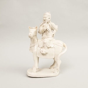Chinese White Glazed Porcelain Equestrian Group