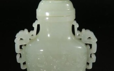 Chinese White Jade Lidded Vase, 19th Century