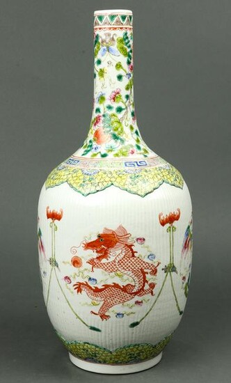 Chinese famille rose dragon and phoenix vase
