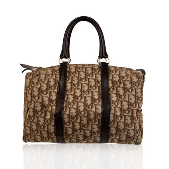 Christian Dior - Vintage Brown Logo Tapestry Canvas Boston Bag Handbag