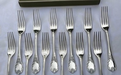 Christofle modèle Marly- Forks for dinner (12) - Silver plated