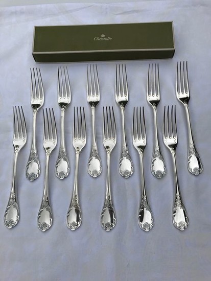 Christofle modèle Marly- Forks for dinner (12) - Silver plated