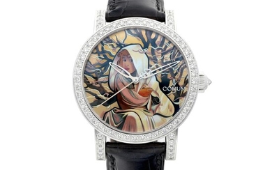 Classical Mucha Winter | A limited edition white gold and diamond-set wristwatch with hand-painted miniature on mother-of-pearl dial, Circa 2008 | 崑崙 Classical Mucha Winter | 限量版白金鑲鑽石腕錶，備手工微繪珠母貝錶盤，約2008年製, Corum