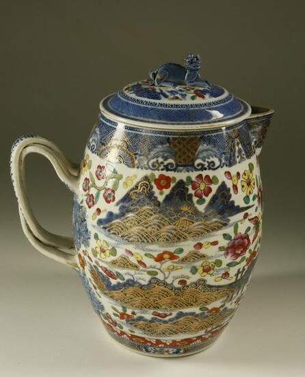 Clobbered Canton Pitcher with Lid, 19th Century