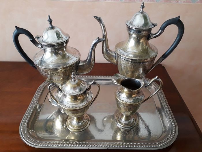 Coffee and tea service (5) - Mid-Century Modern - Silvered bronze