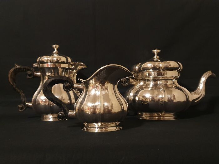 Coffee and tea service, Tea and coffee service punch littorio bundle-1934-1944 (3) - .800 silver - Italy - First half 20th century