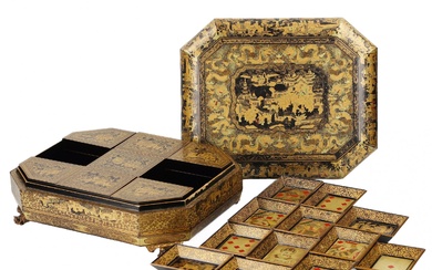 Coffret en bois laqué pour jeux de cartes. Chine, XIXe siècle. Boîte en bois de...