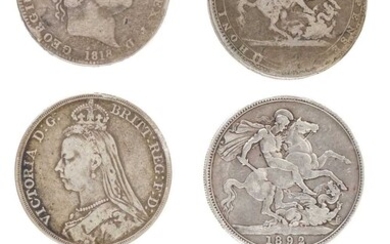 Coins. George III and later silver crowns and other coins