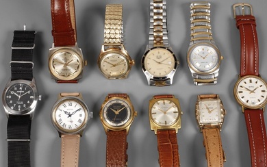 Collection de montres-bracelets pour hommes 10 pièces, 2e moitié du 20e siècle, dont GUB Glashütte...