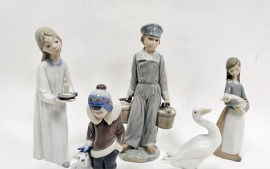 Collection of Lladro figures comprising a girl with candlest...
