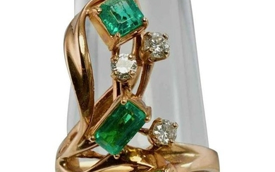 Colombian Emerald Diamond Ring Apco 14K Rose Pink Gold