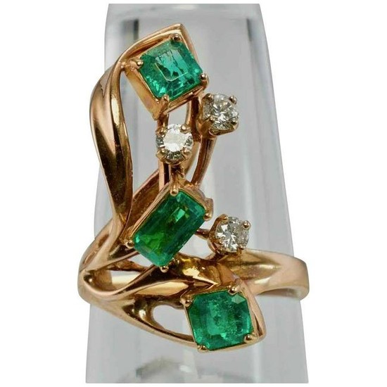 Colombian Emerald Diamond Ring Apco 14K Rose Pink Gold