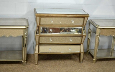 Contemporary chest of drawers; and two bedside tables.