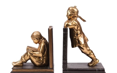 Continental Bronze and Patinated Metal Bookends