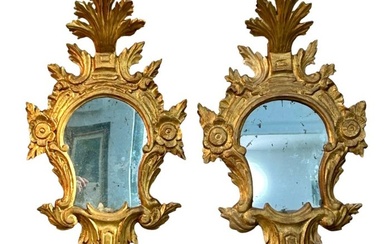 Coppia di antiche specchiere del ‘700, in legno intagliato e dorato, cornici di forma sagomate - Wall mirror (2) - Wood
