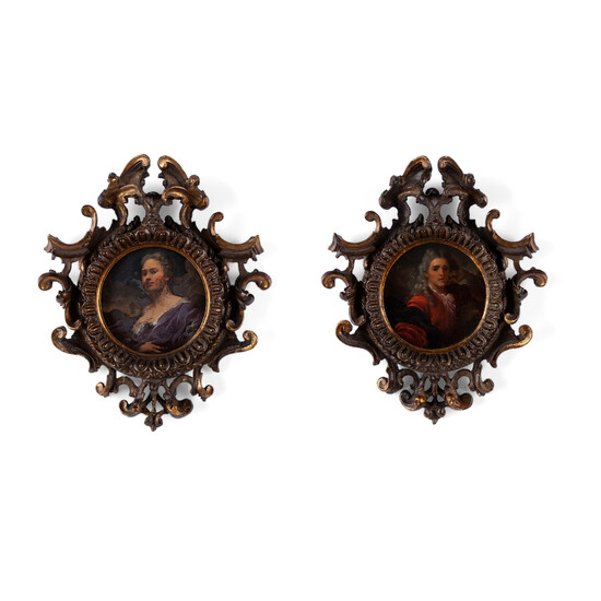 Coppia di miniature su tavoletta con ritratti di gentiluomo e gentildonna, Veneto o Emilia, XVIII secolo