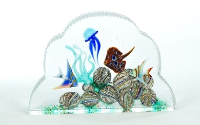 Costantini Murano - Engraved Tropical Aquarium Sculpture - Glass