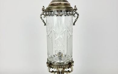 Crystal cut decanter with silver plated mounts - Crystal - First half 20th century