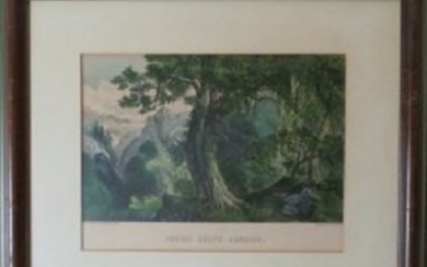 Currier & Ives, Forest Scene Summer, 1872 Antique Hand Colored Litho Framed