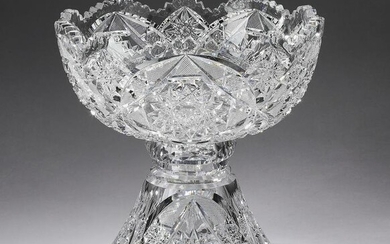 Cut crystal punchbowl on stand, 10"h