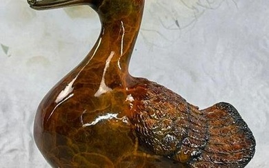 Cute Bronze Duck w Patina Glaze Statue