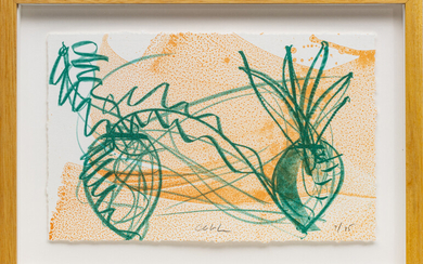 DALE CHIHULY (AMERICAN, B. 1941) LITHOGRAPH WITH COLORS ON WOVE PAPER, 2002, H 9", W 14", "IKEBANA SKETCH #7"