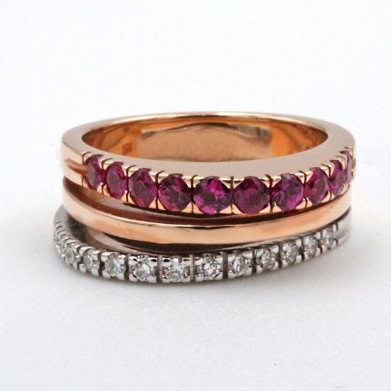 Damiani - 18 kt. Pink gold, White gold - Ring - 0.26 ct Diamond - Rubys