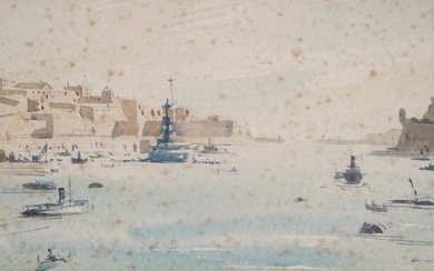 Daryl Lindsay (1890 - 1976) - View of Valletta Harbour, Malta 32 x 50.5 cm