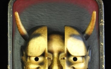 Decorative mask on wooden plaque - Wood - Niwa Takeo 丹羽健生 (b 1949) - Kamen no onna 仮面のおんな (The woman under the mask) - Japan - 2012 (Heisei 24)