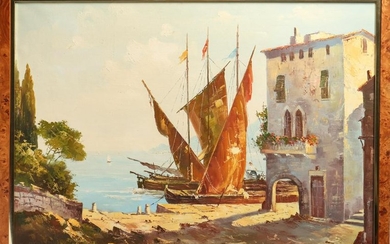 Derera "Mediterranean Harbor" Oil on Canvas