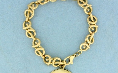 Designer Link Chain Bracelet With Large Circle Charm in 14K Yellow Gold