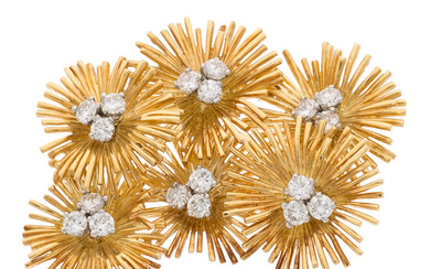 Diamond, Gold Pendant-Enhancer The floral pendant-enhancer features full-cut diamonds...