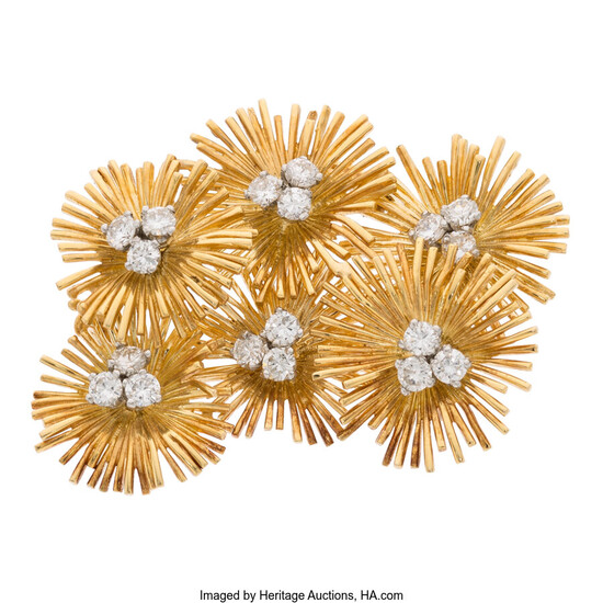 Diamond, Gold Pendant-Enhancer The floral pendant-enhancer features full-cut diamonds...