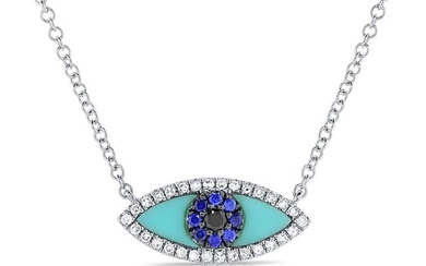 Diamond Turquoise Evil Eye Necklace in 14K White Gold