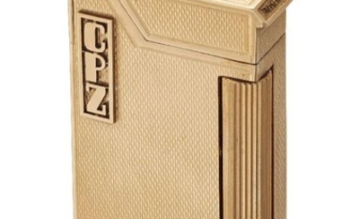 Dunhill, A 9ct gold cased 'Rollagas' Cigarette Lighter, by Dunhill, the engine-turned case with applied initials, signed Dunhill, London hallmarks, 1956, length 5.8cm, gross weight, 88.5g maker's fitted Case