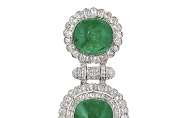 EARLY 20TH CENTURY EMERALD AND DIAMOND PENDENT BROOCH