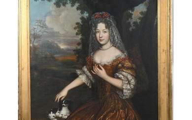 ECOLE FRANCAISE de la fin du XVIIè. « Portrait d’une femme de qualité représentée avec...