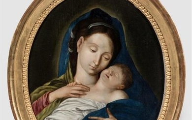 ECOLE ITALIENNE vers 1800. Vierge à l'Enfant. Panneau...