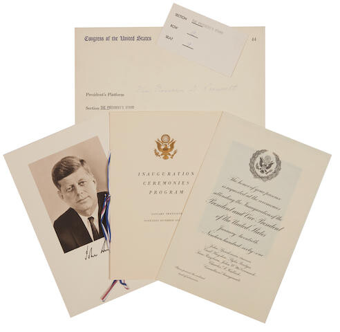 ELEANOR ROOSEVELT'S 1961 INVITATION AND TICKET TO KENNEDY'S INAUGURATION.